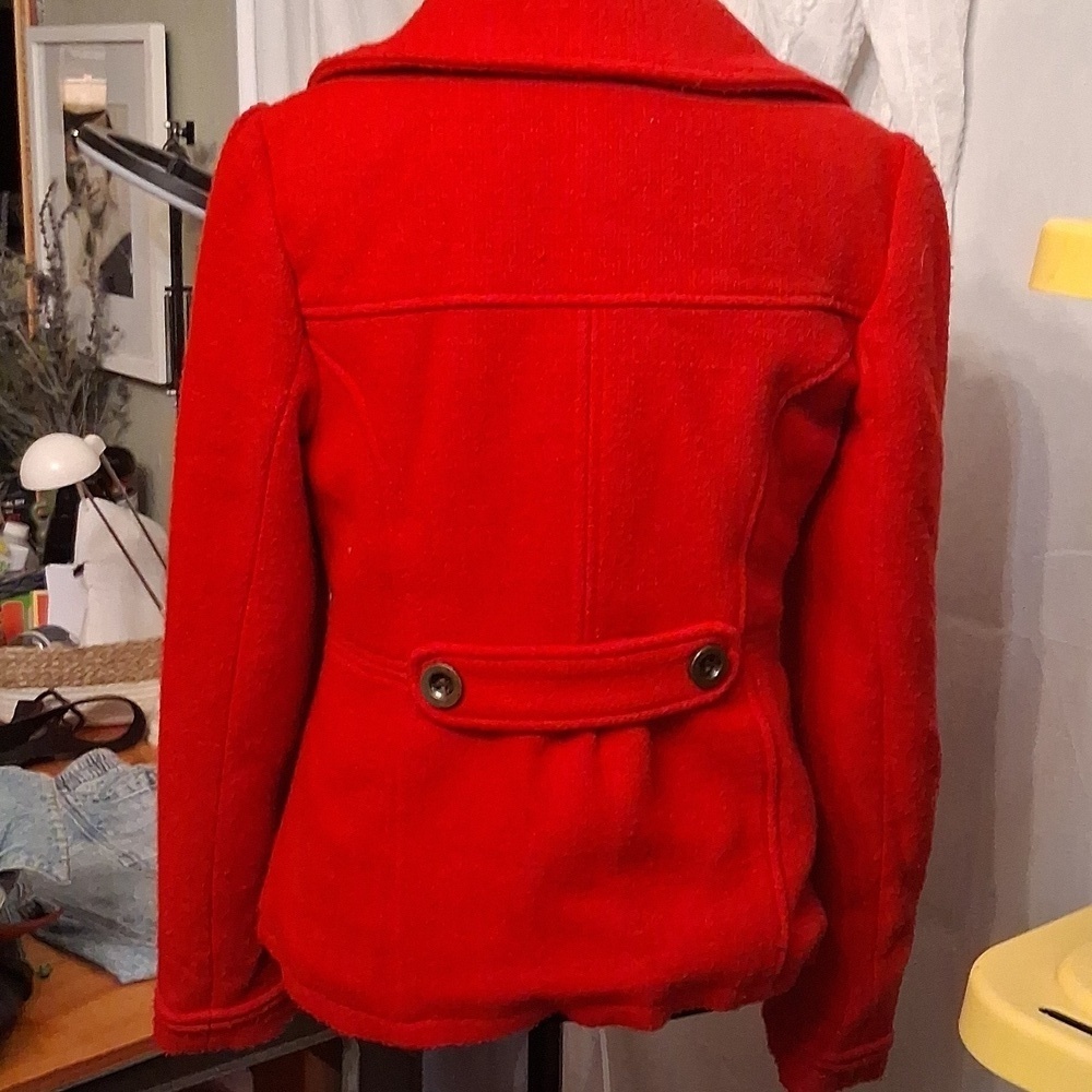 Anthropologie Tulle Stylish Red Peacoat Size Medium - Picture 2 of 6